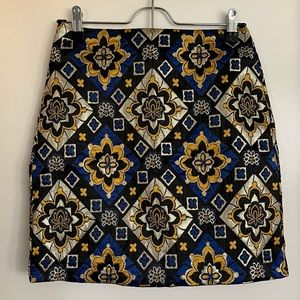 NWT Ann Taylor LOFT metallic floral lotus blue gold silver jacquard mini skirt